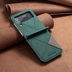 Coque Luxe Cuir et Plastique Housse Etui Mat S01 pour Samsung Galaxy Z Flip4 5G Vert