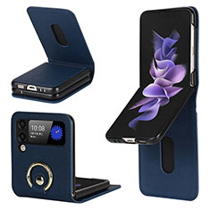Coque Luxe Cuir et Plastique Housse Etui Mat S02 pour Samsung Galaxy Z Flip3 5G Bleu