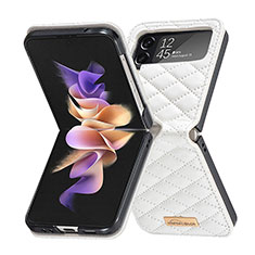 Coque Luxe Cuir et Plastique Housse Etui Mat S02 pour Samsung Galaxy Z Flip4 5G Blanc