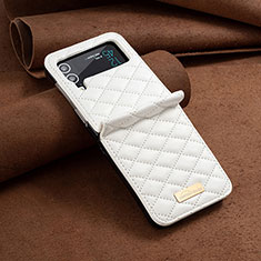 Coque Luxe Cuir et Plastique Housse Etui Mat S04 pour Samsung Galaxy Z Flip4 5G Blanc