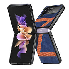 Coque Luxe Cuir et Plastique Housse Etui Mat S05 pour Samsung Galaxy Z Flip4 5G Bleu