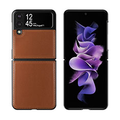 Coque Luxe Cuir et Plastique Housse Etui Mat S06 pour Samsung Galaxy Z Flip3 5G Marron