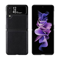 Coque Luxe Cuir et Plastique Housse Etui Mat S06 pour Samsung Galaxy Z Flip3 5G Noir