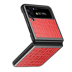 Coque Luxe Cuir et Plastique Housse Etui Mat S07 pour Samsung Galaxy Z Flip4 5G Rouge
