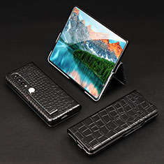 Coque Luxe Cuir et Plastique Housse Etui Mat T03 pour Samsung Galaxy Z Fold3 5G Noir