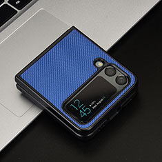 Coque Luxe Cuir et Plastique Housse Etui Mat T04 pour Samsung Galaxy Z Flip4 5G Bleu