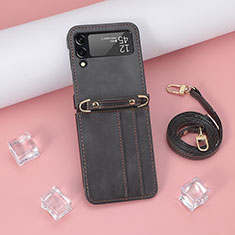 Coque Luxe Cuir et Plastique Housse Etui Mat T08 pour Samsung Galaxy Z Flip4 5G Noir