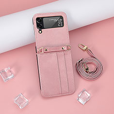 Coque Luxe Cuir et Plastique Housse Etui Mat T08 pour Samsung Galaxy Z Flip4 5G Or Rose