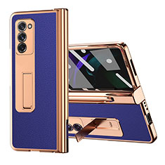 Coque Luxe Cuir et Plastique Housse Etui Mat Z04 pour Samsung Galaxy Z Fold2 5G Bleu