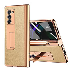 Coque Luxe Cuir et Plastique Housse Etui Mat Z04 pour Samsung Galaxy Z Fold2 5G Or