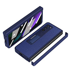 Coque Luxe Cuir et Plastique Housse Etui Mat Z07 pour Samsung Galaxy Z Fold2 5G Bleu