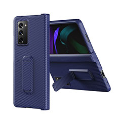 Coque Luxe Cuir et Plastique Housse Etui Mat Z08 pour Samsung Galaxy Z Fold2 5G Bleu