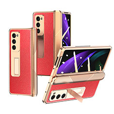 Coque Luxe Cuir et Plastique Housse Etui Mat Z09 pour Samsung Galaxy Z Fold2 5G Rouge