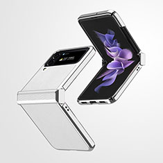 Coque Luxe Cuir et Plastique Housse Etui Mat ZL2 pour Samsung Galaxy Z Flip4 5G Argent