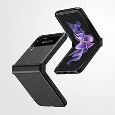 Coque Luxe Cuir et Plastique Housse Etui Mat ZL2 pour Samsung Galaxy Z Flip4 5G Noir