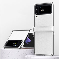 Coque Luxe Cuir et Plastique Housse Etui Mat ZL3 pour Samsung Galaxy Z Flip4 5G Blanc