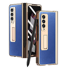 Coque Luxe Cuir et Plastique Housse Etui Mat ZL3 pour Samsung Galaxy Z Fold3 5G Bleu