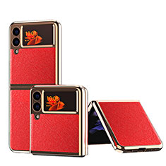 Coque Luxe Cuir et Plastique Housse Etui Mat ZL4 pour Samsung Galaxy Z Flip3 5G Rouge