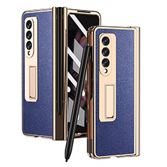 Coque Luxe Cuir et Plastique Housse Etui Mat ZL4 pour Samsung Galaxy Z Fold3 5G Bleu