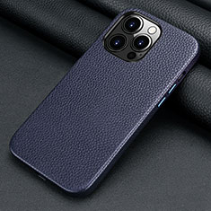 Coque Luxe Cuir Housse Etui A13 pour Apple iPhone 15 Pro Bleu