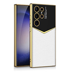 Coque Luxe Cuir Housse Etui AC4 pour Samsung Galaxy S22 Ultra 5G Blanc