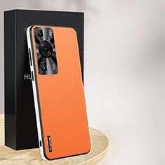Coque Luxe Cuir Housse Etui AT1 pour Huawei P60 Orange