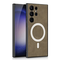 Coque Luxe Cuir Housse Etui avec Mag-Safe Magnetic Magnetique AC2 pour Samsung Galaxy S21 Ultra 5G Marron
