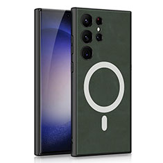 Coque Luxe Cuir Housse Etui avec Mag-Safe Magnetic Magnetique AC2 pour Samsung Galaxy S21 Ultra 5G Vert