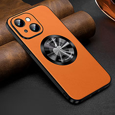 Coque Luxe Cuir Housse Etui avec Mag-Safe Magnetic Magnetique LD2 pour Apple iPhone 13 Orange