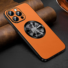 Coque Luxe Cuir Housse Etui avec Mag-Safe Magnetic Magnetique LD2 pour Apple iPhone 13 Pro Max Orange
