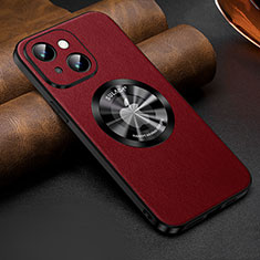 Coque Luxe Cuir Housse Etui avec Mag-Safe Magnetic Magnetique LD2 pour Apple iPhone 13 Rouge