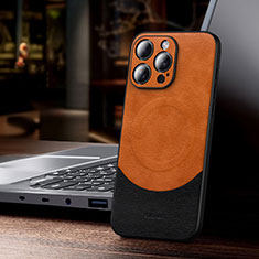Coque Luxe Cuir Housse Etui avec Mag-Safe Magnetic Magnetique LD4 pour Apple iPhone 14 Pro Orange