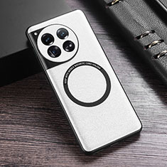 Coque Luxe Cuir Housse Etui avec Mag-Safe Magnetic Magnetique P01 pour OnePlus 12 5G Blanc