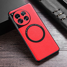 Coque Luxe Cuir Housse Etui avec Mag-Safe Magnetic Magnetique P01 pour OnePlus 12 5G Rouge