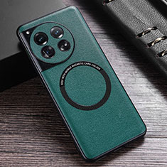 Coque Luxe Cuir Housse Etui avec Mag-Safe Magnetic Magnetique P01 pour OnePlus 12 5G Vert