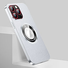 Coque Luxe Cuir Housse Etui avec Mag-Safe Magnetic Magnetique QC1 pour Apple iPhone 12 Pro Argent