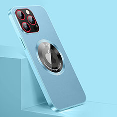 Coque Luxe Cuir Housse Etui avec Mag-Safe Magnetic Magnetique QC1 pour Apple iPhone 12 Pro Bleu Ciel