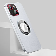 Coque Luxe Cuir Housse Etui avec Mag-Safe Magnetic Magnetique QC1 pour Apple iPhone 13 Argent