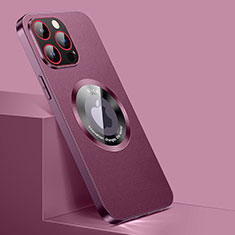 Coque Luxe Cuir Housse Etui avec Mag-Safe Magnetic Magnetique QC1 pour Apple iPhone 13 Pro Max Rouge
