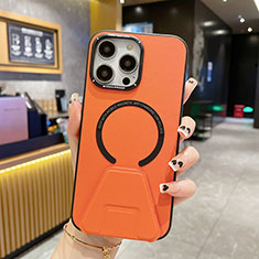 Coque Luxe Cuir Housse Etui avec Mag-Safe Magnetic Magnetique QC2 pour Apple iPhone 14 Pro Orange