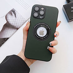 Coque Luxe Cuir Housse Etui avec Mag-Safe Magnetic Magnetique QC3 pour Apple iPhone 15 Pro Vert