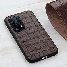 Coque Luxe Cuir Housse Etui B04H pour Oppo Find X5 5G Marron