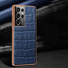 Coque Luxe Cuir Housse Etui C09 pour Samsung Galaxy S22 Ultra 5G Bleu