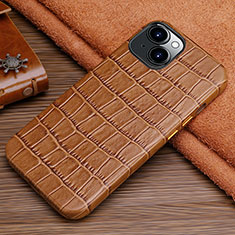 Coque Luxe Cuir Housse Etui L01 pour Apple iPhone 15 Marron