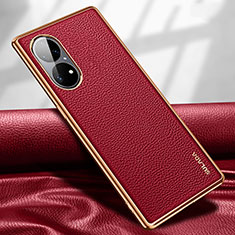 Coque Luxe Cuir Housse Etui LD1 pour Huawei P50 Pro Rouge