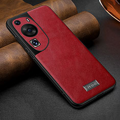 Coque Luxe Cuir Housse Etui LD2 pour Huawei P60 Art Rouge
