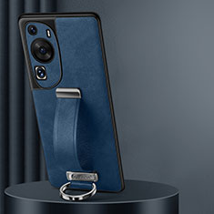 Coque Luxe Cuir Housse Etui LD3 pour Huawei P60 Art Bleu
