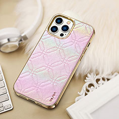 Coque Luxe Cuir Housse Etui LD4 pour Apple iPhone 13 Pro Max Rose