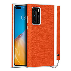Coque Luxe Cuir Housse Etui N01 pour Huawei P40 Orange