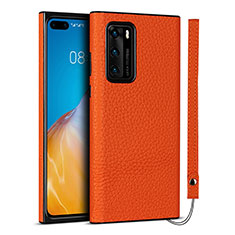 Coque Luxe Cuir Housse Etui N02 pour Huawei P40 Orange